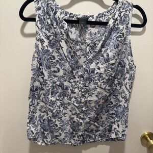Ann Taylor Blue Floral Button-Down Blouse